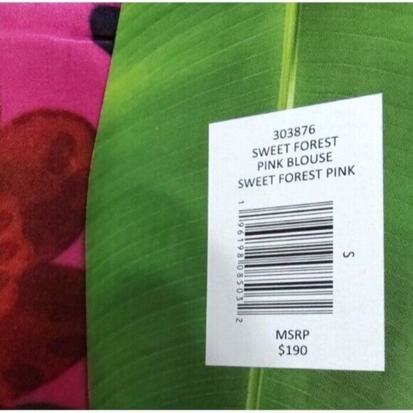 Farm Rio Blouse S Pink Sweet Forest Lace Tropical Floral High Neck Pin - Picture 15 of 15